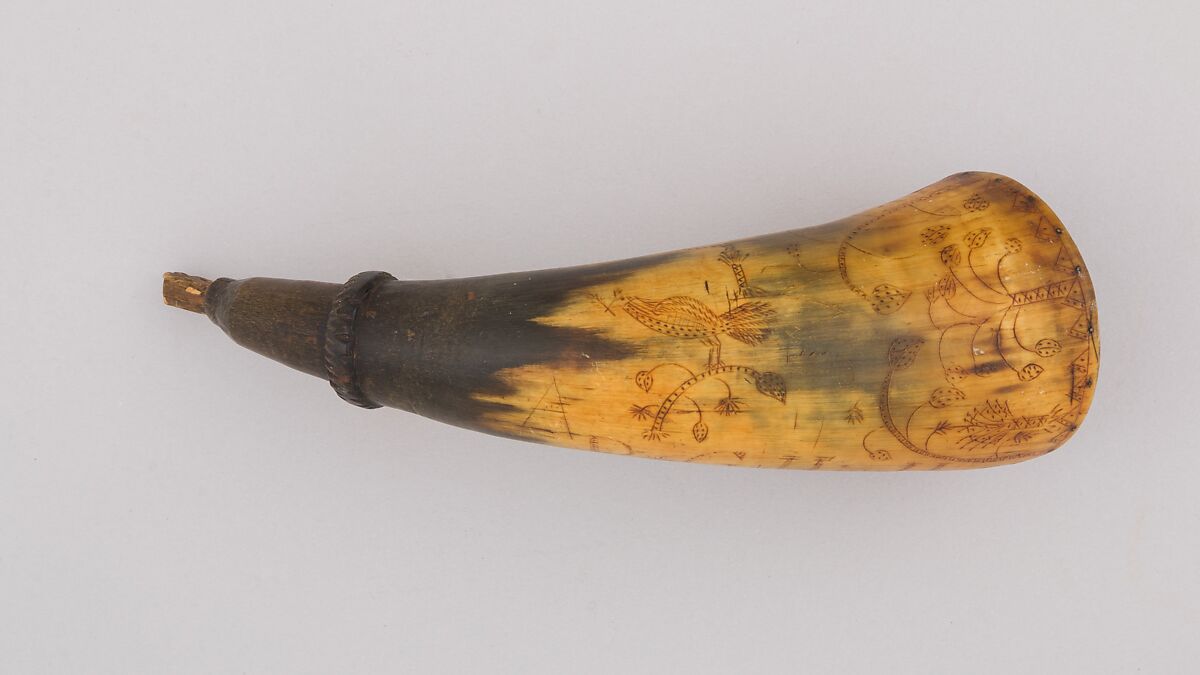 Powder Horn, Horn (cow), wood, American