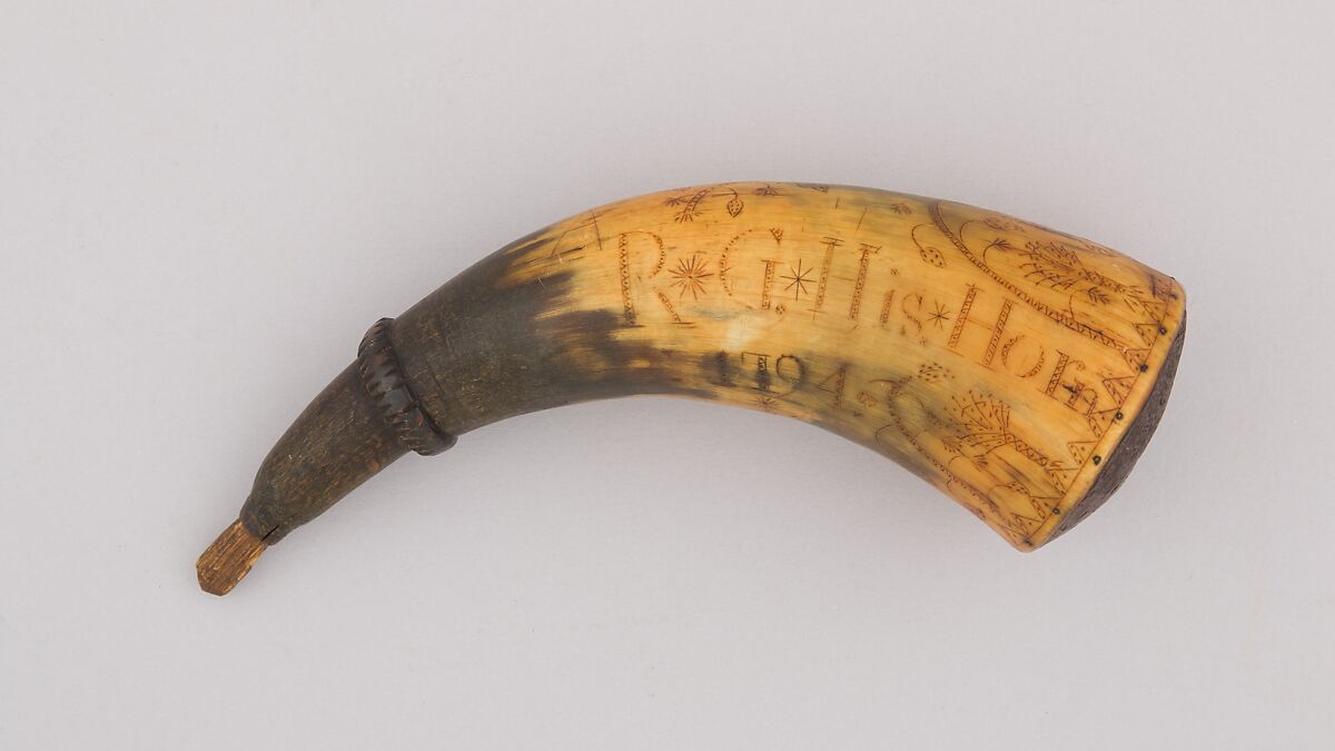 Powder Horn, Horn (cow), wood, American