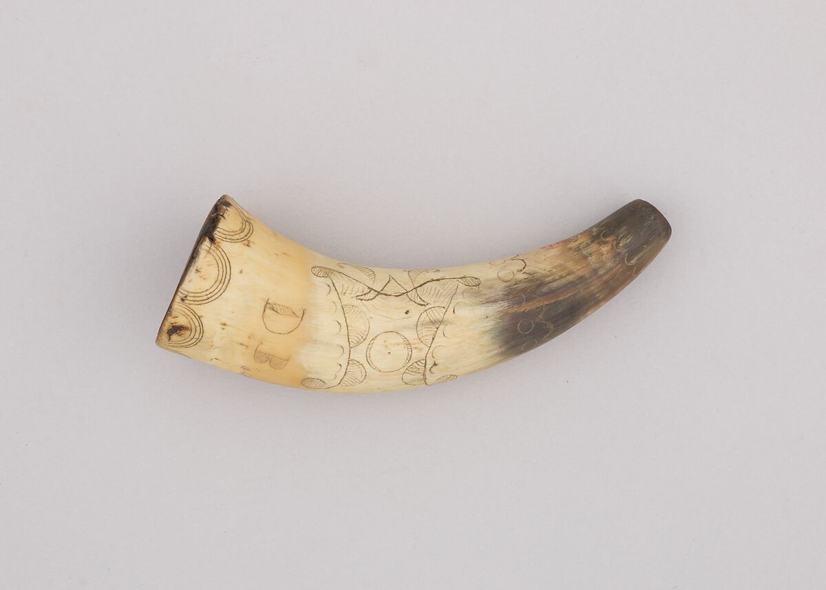 Powder Horn, Horn (cow), wood, American 