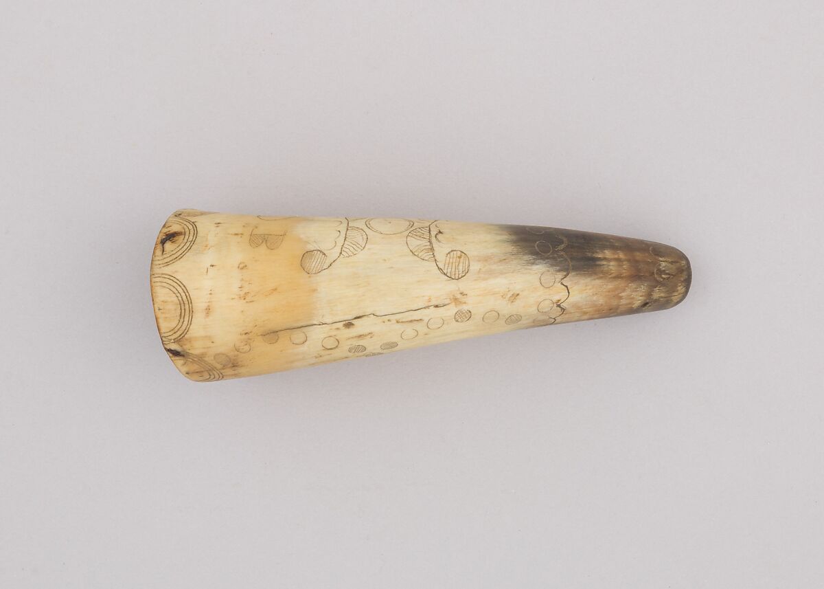 Powder Horn, Horn (cow), wood, American