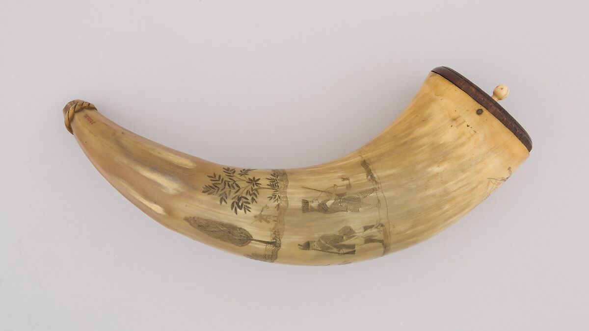 Powder Horn, Horn (cow), wood, American 