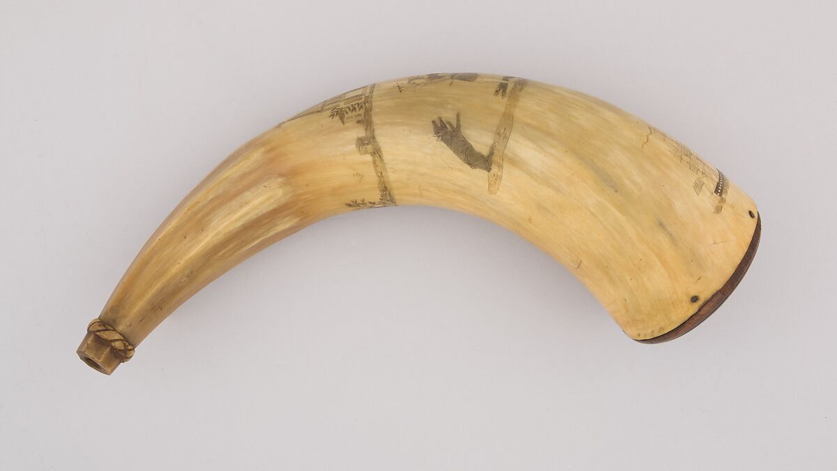 Powder Horn, Horn (cow), wood, American