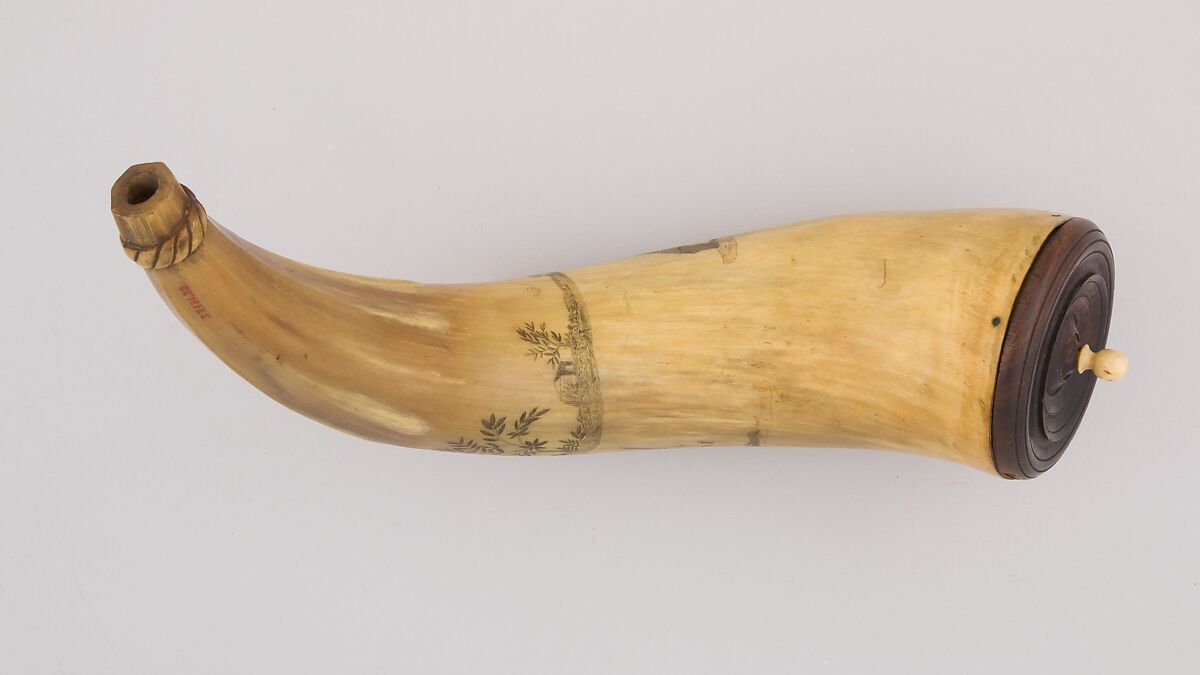 Powder Horn, Horn (cow), wood, American