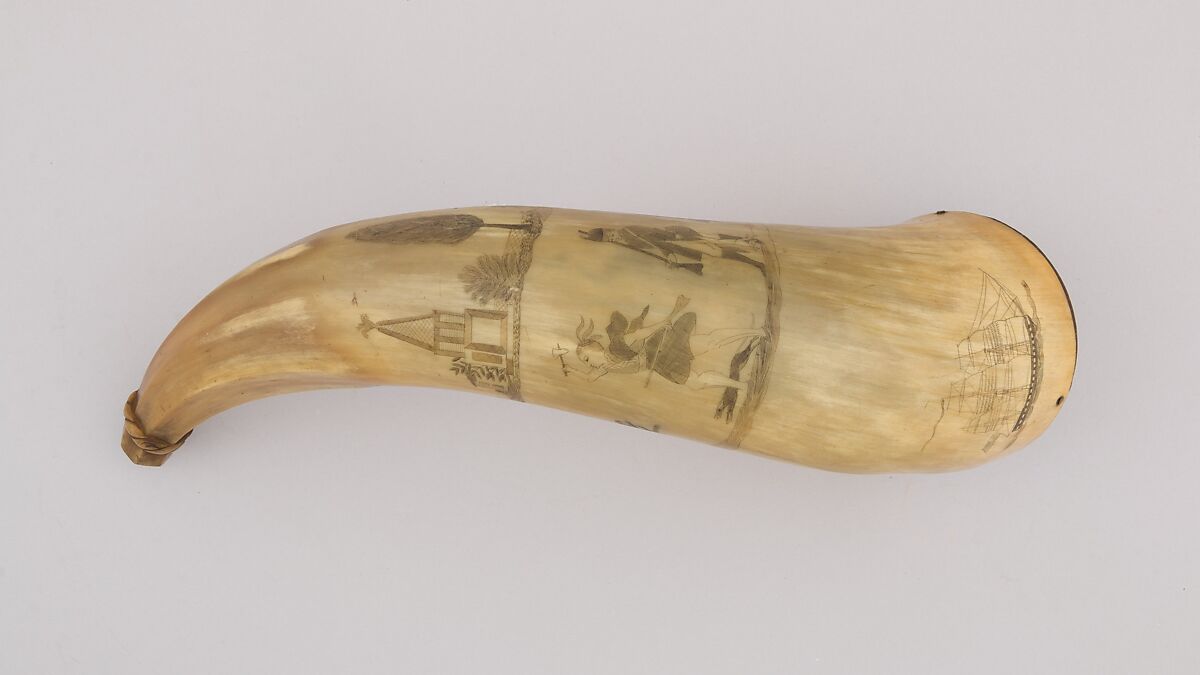 Powder Horn, Horn (cow), wood, American