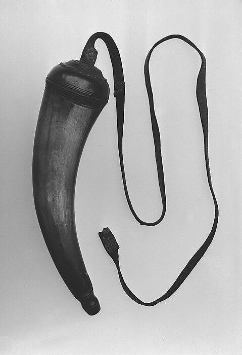 Powder Horn, Horn (cow), wood, steel, American