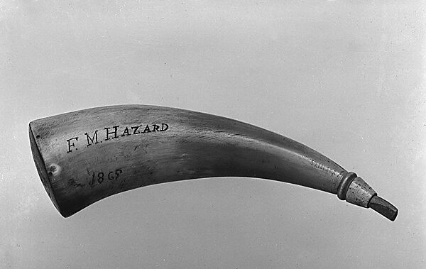Powder Horn, F. M. Hazard, Horn (cow), wood, American