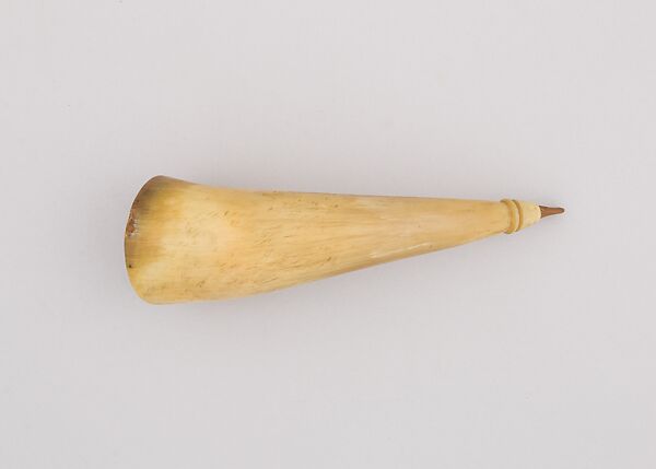 Powder Horn, F. M. Hazard, Horn (cow), wood, American