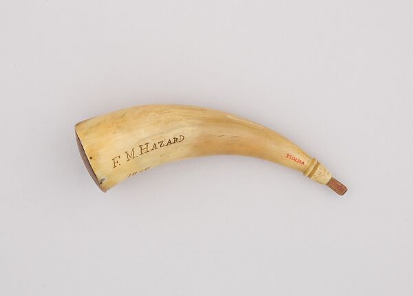 Powder Horn, F. M. Hazard, Horn (cow), wood, American