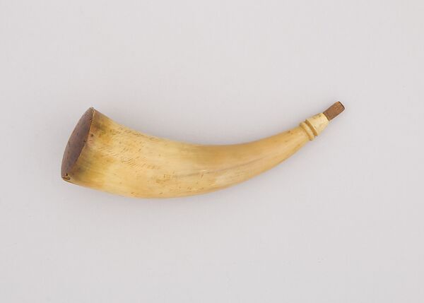 Powder Horn, F. M. Hazard, Horn (cow), wood, American 