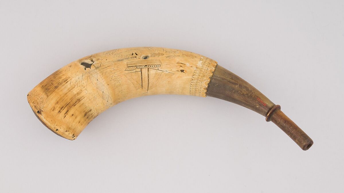 Powder Horn, Horn (cow), wood, Colonial American