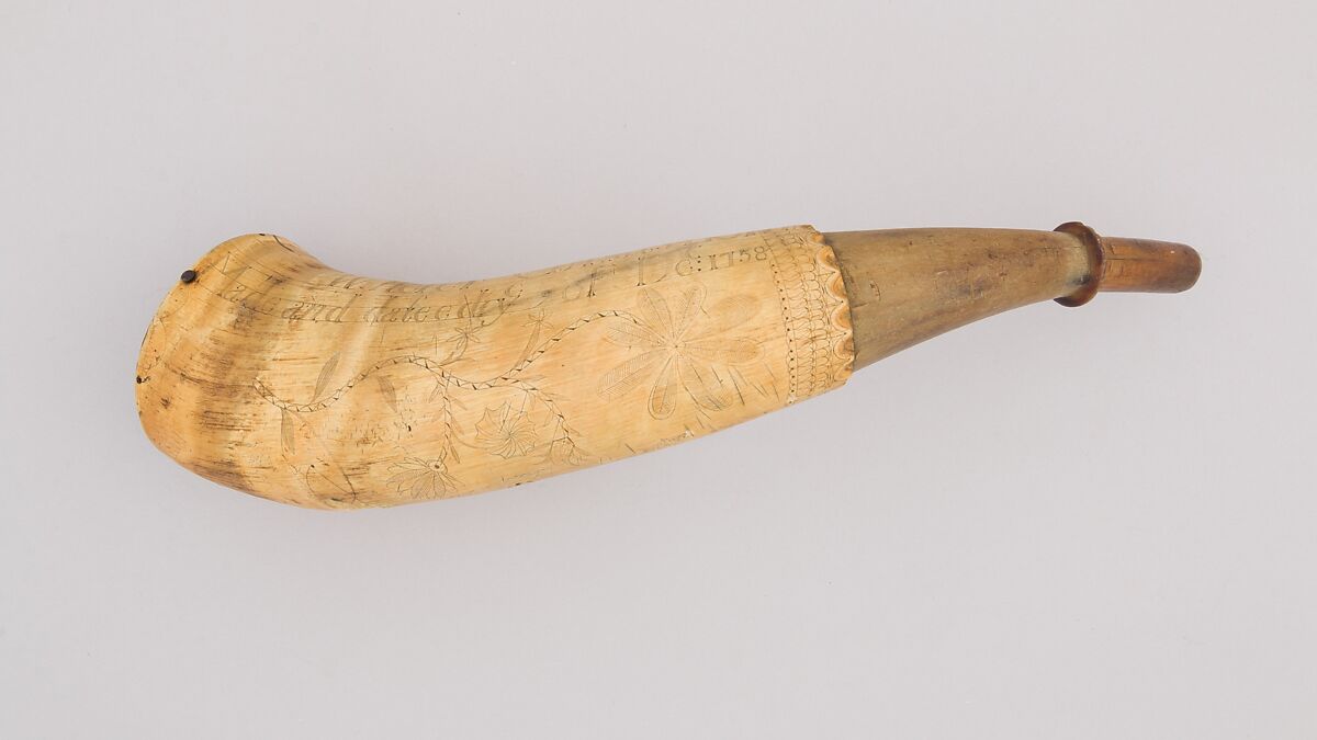 Powder Horn, Horn (cow), wood, Colonial American