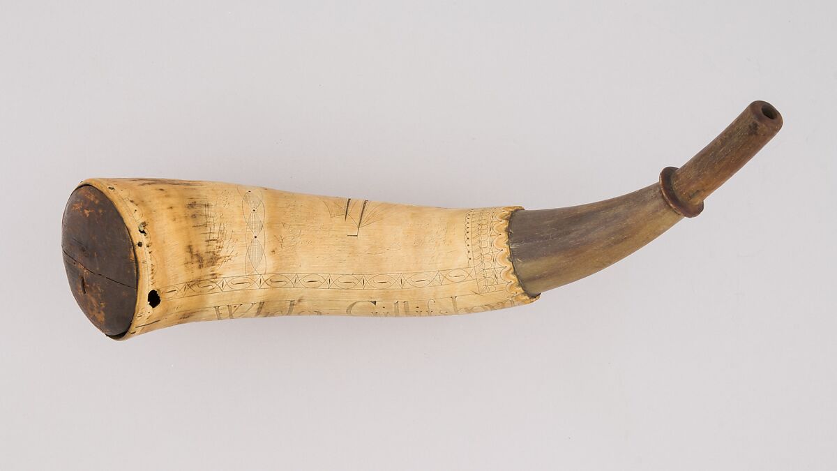 Powder Horn, Horn (cow), wood, Colonial American