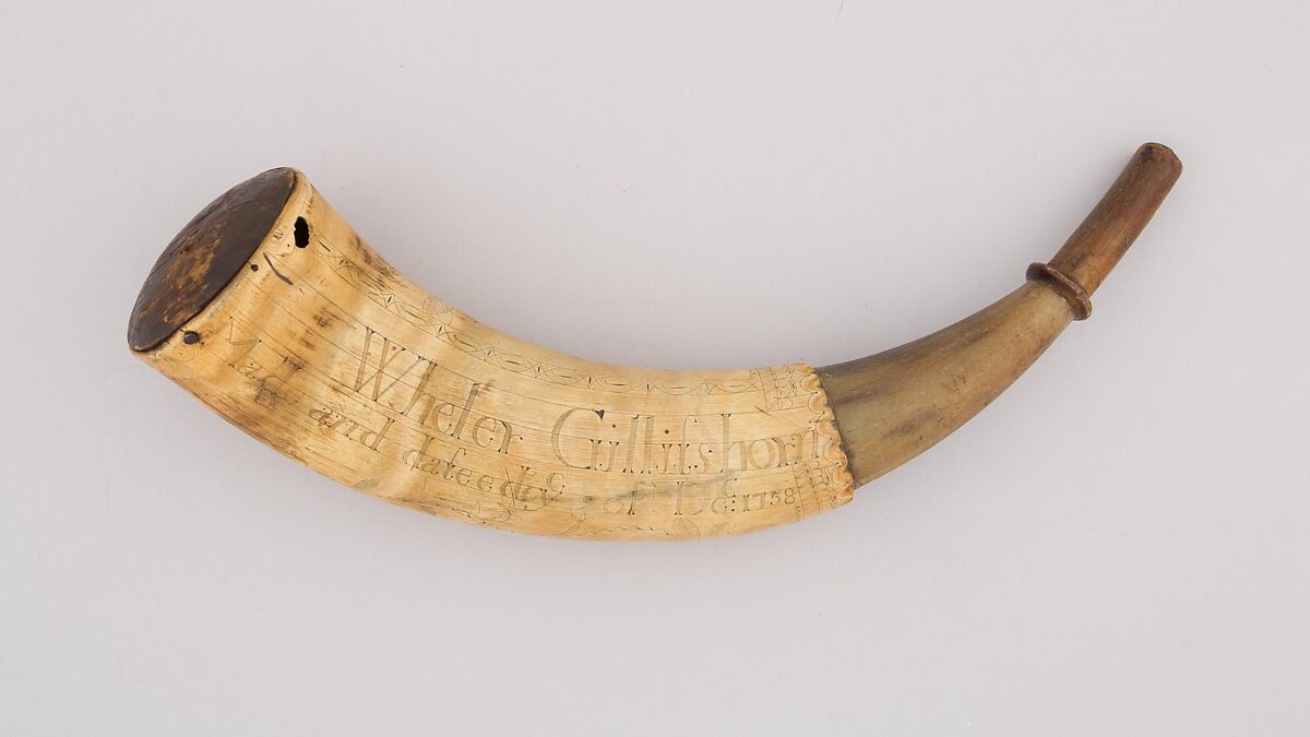 Powder Horn, Horn (cow), wood, Colonial American