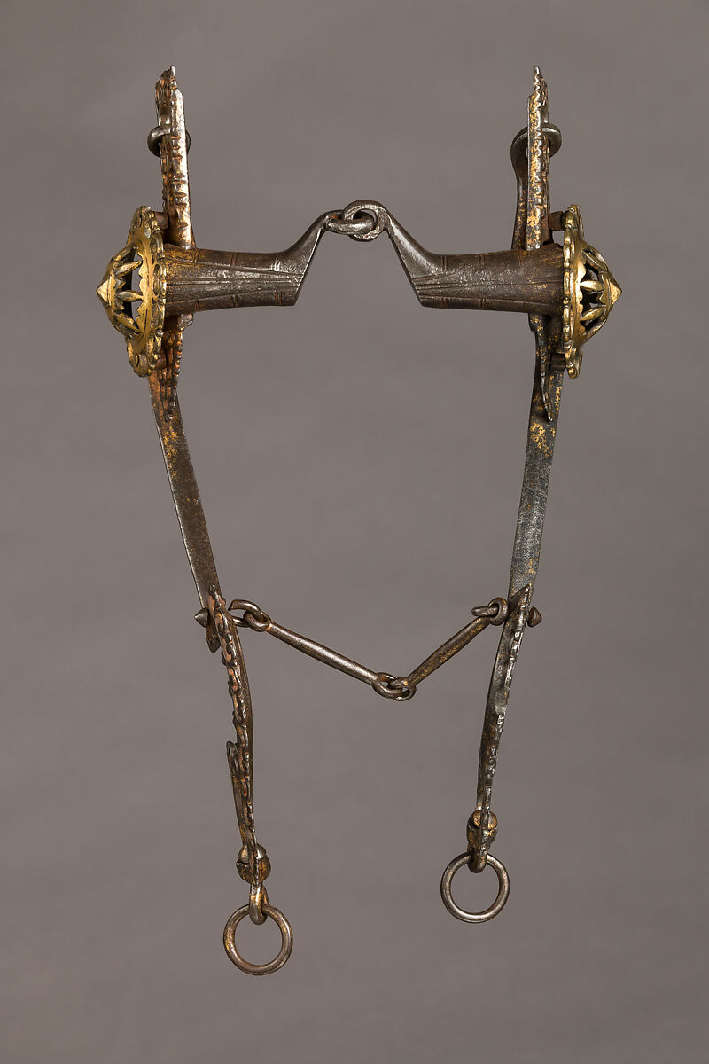 Curb Bit, Iron alloy, copper alloy, gold, South German