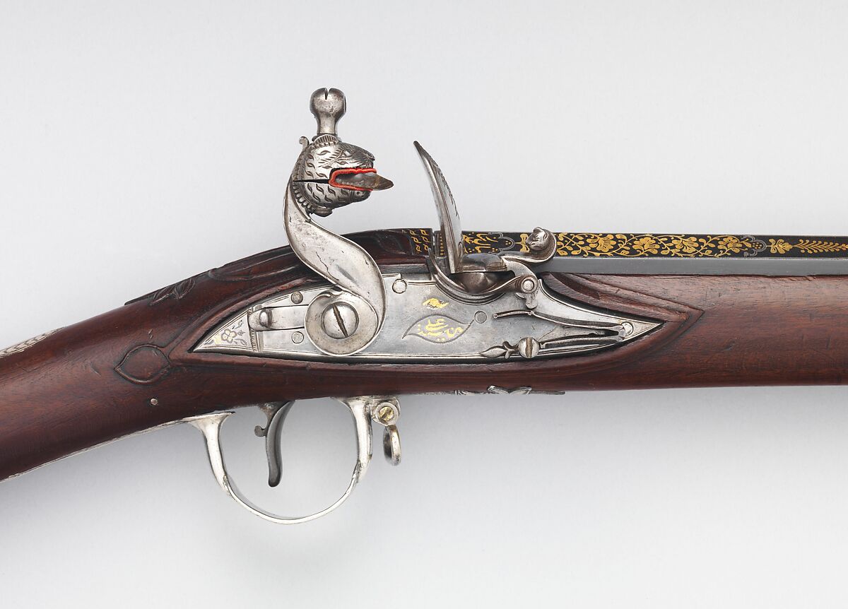 Flintlock Blunderbuss, Steel, wood, silver, gold, copper alloy, Indian, Mysore, Srirangapatna