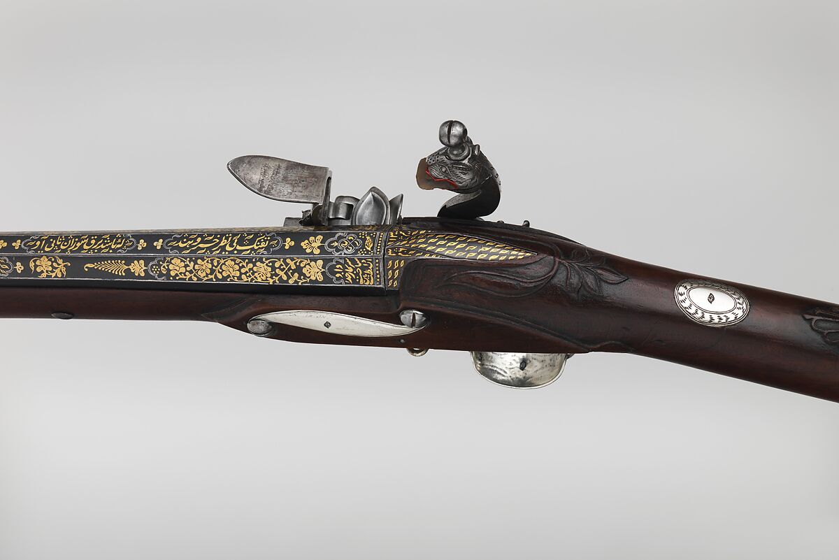 Flintlock Blunderbuss, Steel, wood, silver, gold, copper alloy, Indian, Mysore, Srirangapatna