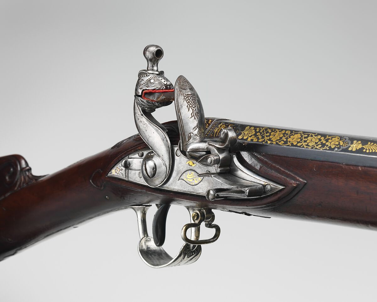 Flintlock Blunderbuss, Steel, wood, silver, gold, copper alloy, Indian, Mysore, Srirangapatna