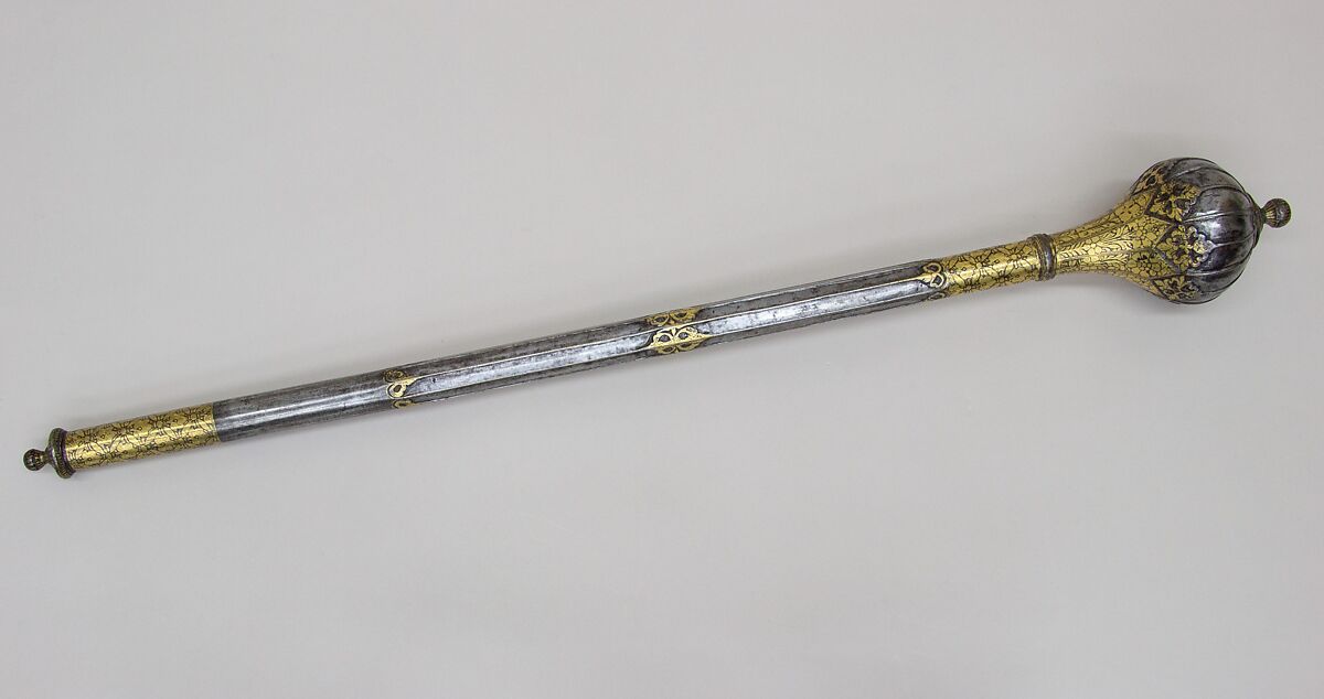 Mace (Gada), Steel, gold, Indo-Persian 