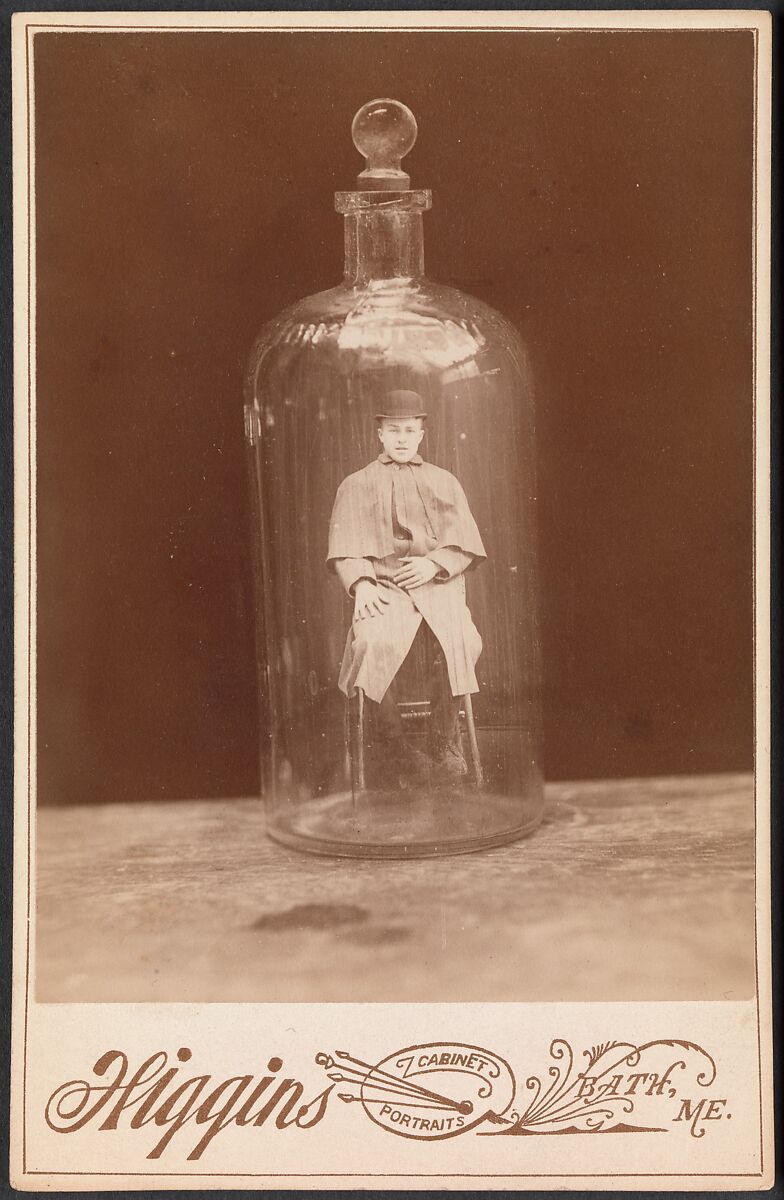 [Man in Bottle], John C. Higgins (American, active 1880s–90s), Albumen silver print from glass negative 