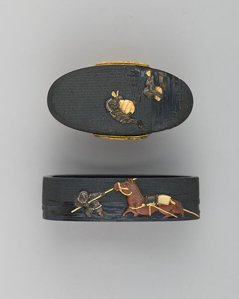 Sword-Hilt Collar and Pommel (Fuchigashira), Copper-gold alloy (shakudō), copper-silver alloy (shibuichi), copper, gold, silver, Japanese 