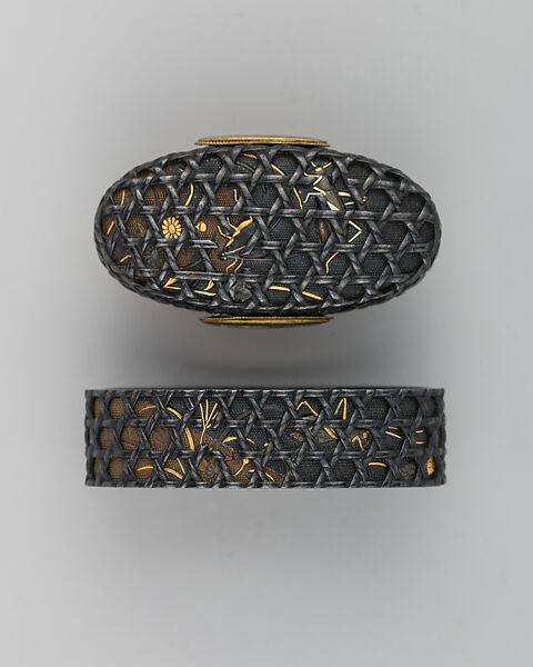 Sword-Hilt Collar and Pommel (Fuchigashira), Copper-gold alloy (shakudō), copper, copper-silver alloy (shibuichi), gold, silver, Japanese 
