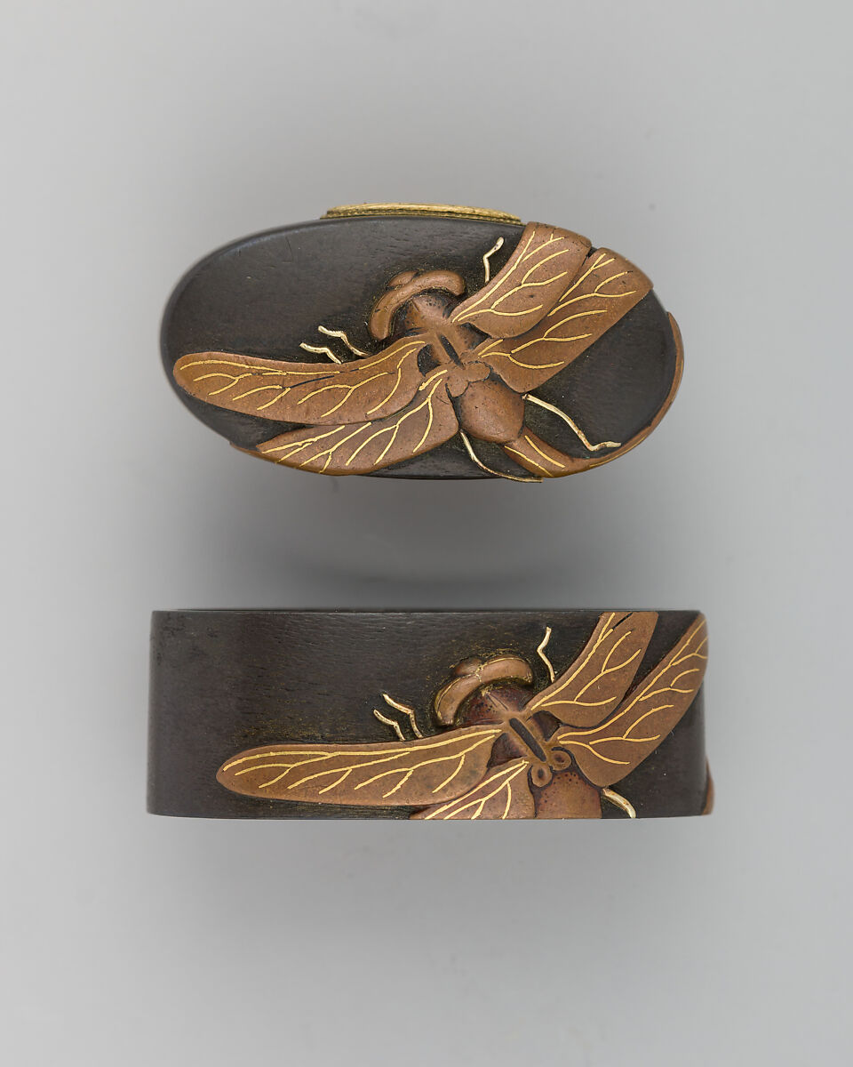 Sword-Hilt Collar and Pommel (Fuchigashira), Copper-silver alloy (shibuichi), copper, gold, Japanese 