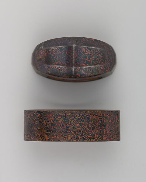 Sword-Hilt Collar and Pommel (Fuchigashira), Copper-gold alloy (shakudō), copper, Japanese 