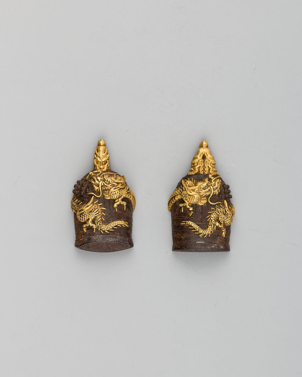 Pair of Sword-Grip Ornaments (Menuki), Iron, gold, Japanese 