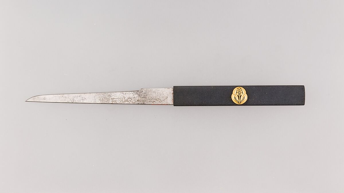 Knife Handle (Kozuka) with Blade, Steel, copper-gold alloy (shakudō), gold, Japanese 