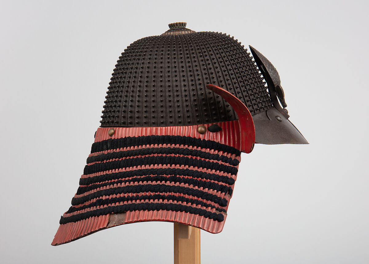 Helmet (<i>Hoshi- Kabuto</i>) in the 16th-Century Style, Inscribed by Saotome Ienari (Japanese, Gunma Prefecture, active late 17th–early 18th century), Iron, lacquer, silk, Japanese