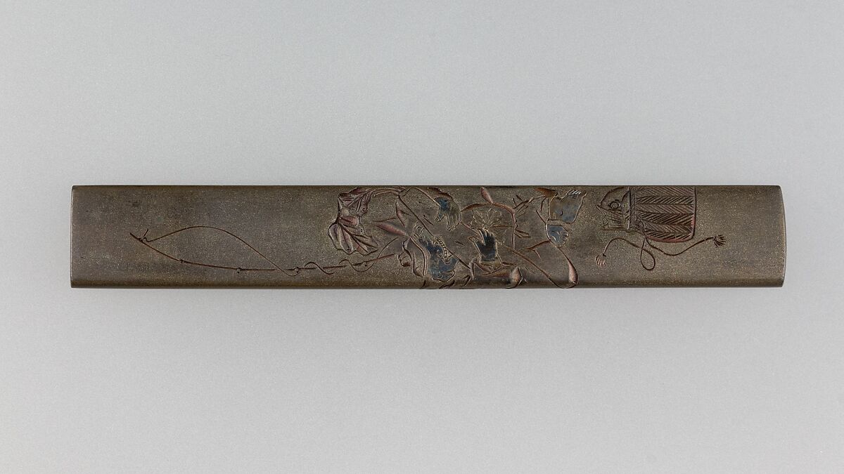 Knife Handle (Kozuka), Copper-silver alloy (shibuichi), silver, Japanese 
