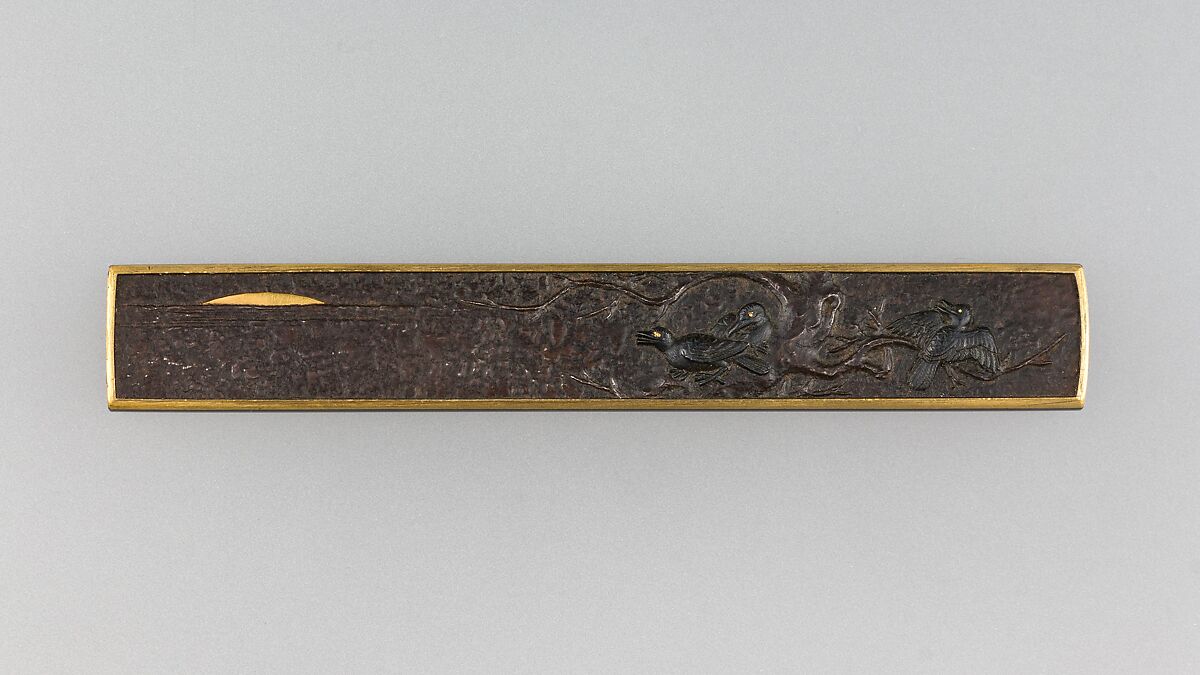 Knife Handle (Kozuka), Iron, gold, copper-silver alloy (shibuichi), Japanese 