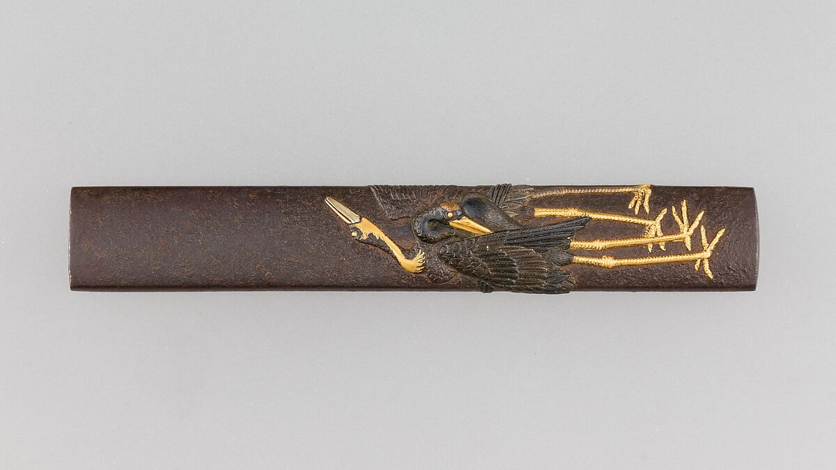 Knife Handle (Kozuka), Iron, silver, copper-silver alloy (shibuichi), copper-gold alloy (shakudō), Japanese 