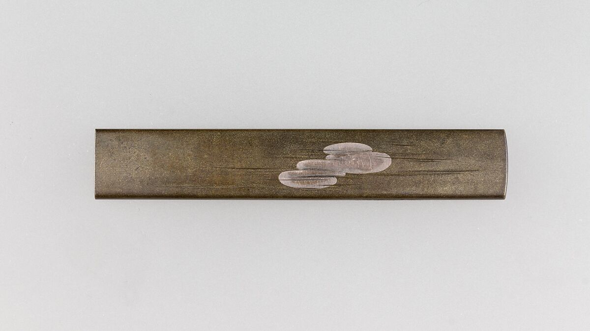 Knife Handle (Kozuka), Inscribed by Kanō Natsuo (Japanese, 1828–1898), Copper-silver alloy (shibuichi), silver, Japanese 
