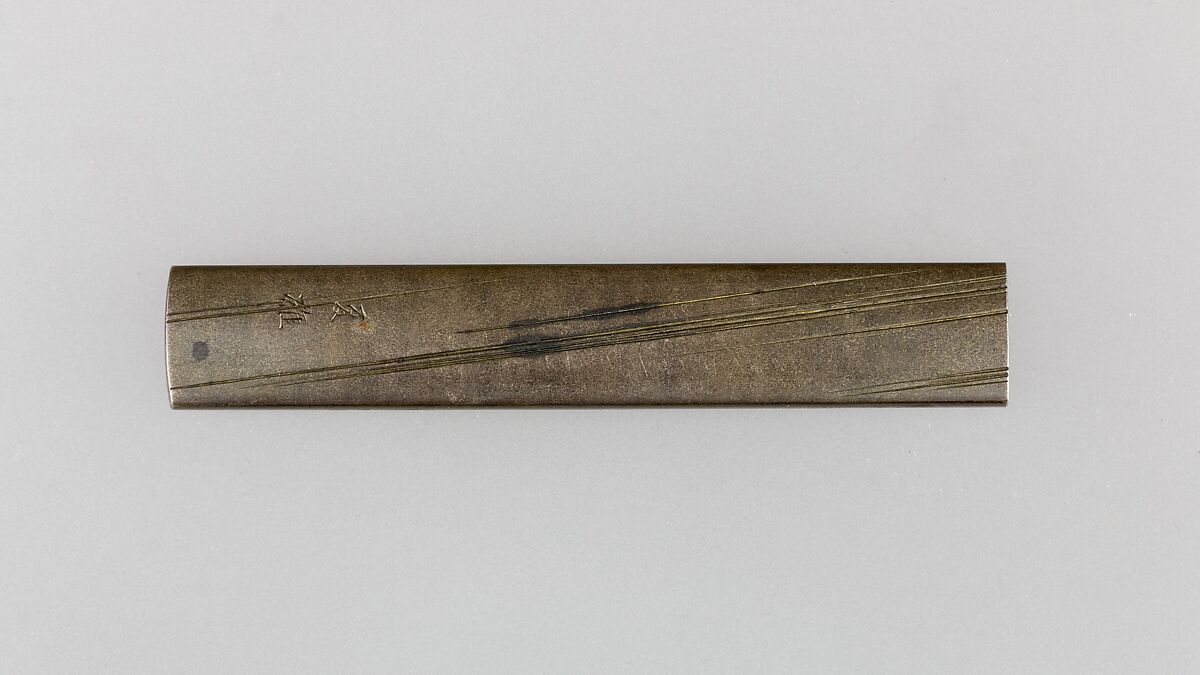 Knife Handle (Kozuka), Inscribed by Kanō Natsuo (Japanese, 1828–1898), Copper-silver alloy (shibuichi), silver, Japanese