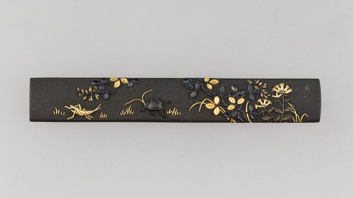 Knife Handle (Kozuka), Copper-gold alloy (shakudō), gold, copper-silver alloy (shibuichi), Japanese 