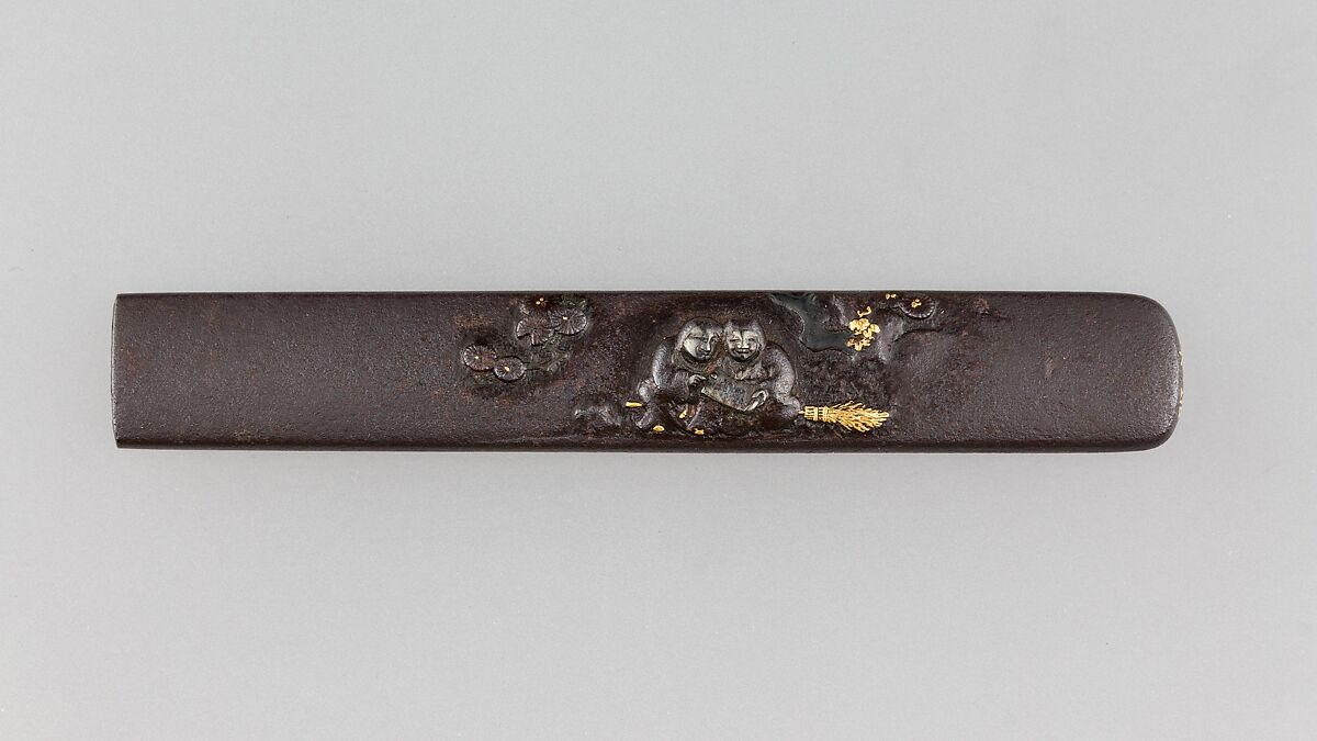 Knife Handle (Kozuka), Iron, gold, silver, Japanese 