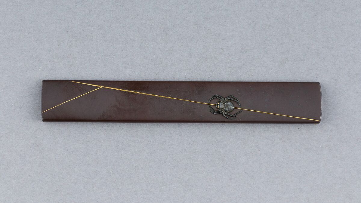 Knife Handle (Kozuka), Iron, gold, silver, copper-silver alloy (shibuichi), Japanese 