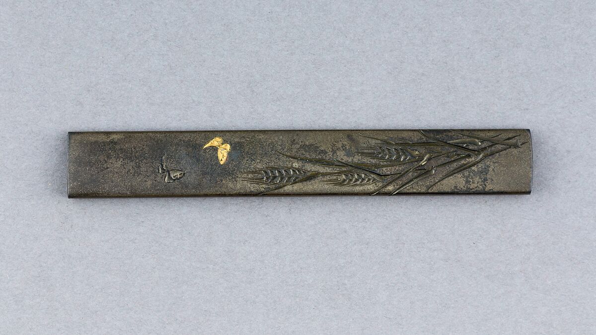 Knife Handle (Kozuka), Copper-silver alloy (shibuichi), gold, silver, Japanese 