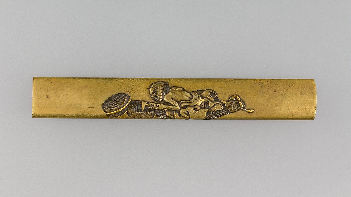 Knife Handle (Kozuka), Brass, gold, copper-gold alloy (shakudō), Japanese 
