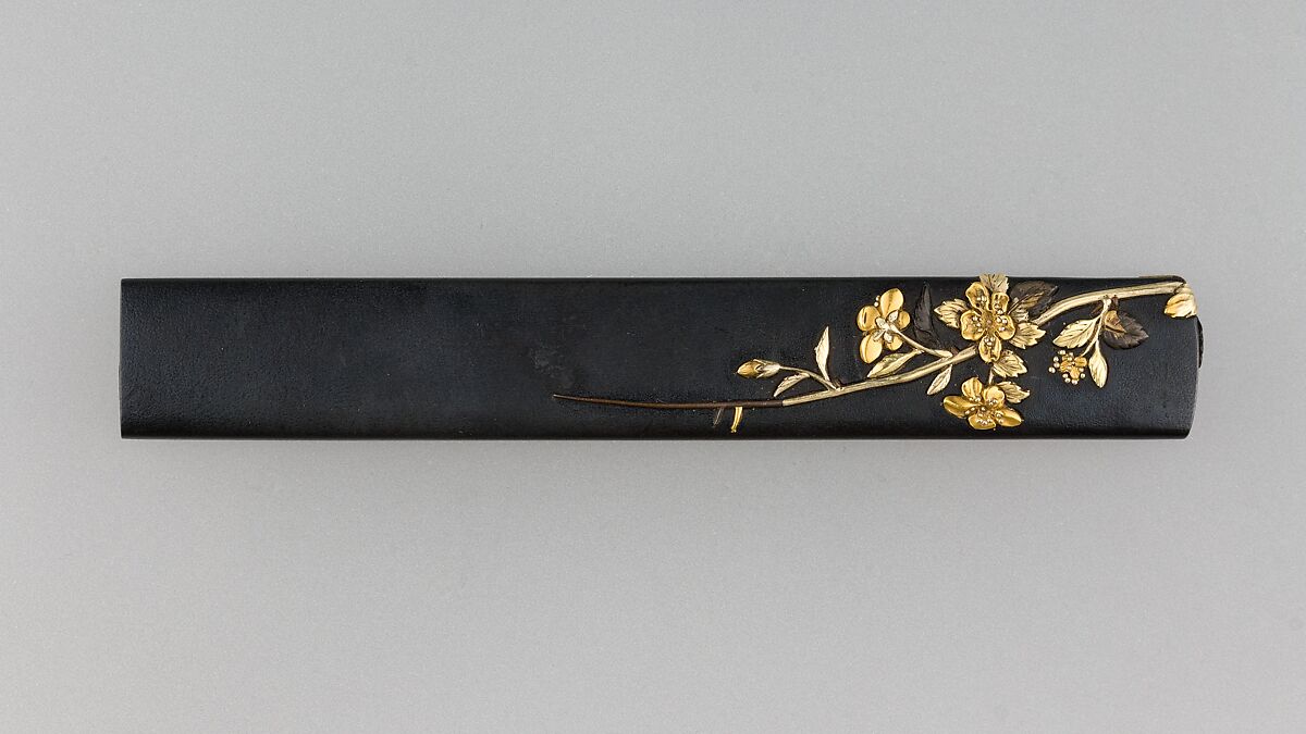 Knife Handle (Kozuka), Copper-gold alloy (shakudō), gold, silver, copper, Japanese 