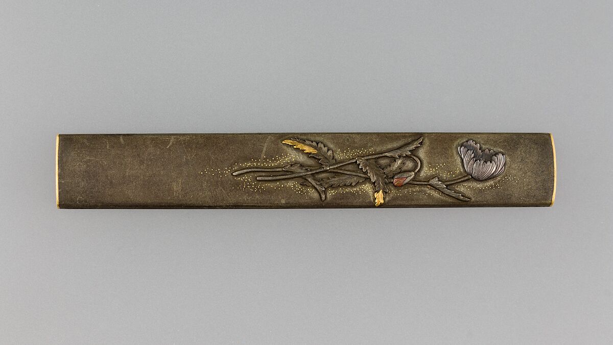 Knife Handle (Kozuka), Copper-silver alloy (shibuichi), gold, silver, copper, Japanese 