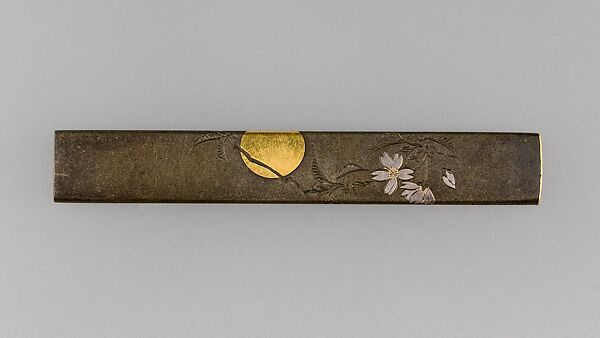 Knife Handle (Kozuka), Copper-silver alloy (shibuichi), gold, silver, Japanese 