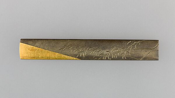 Knife Handle (Kozuka), Iron, gold, copper-silver alloy (shibuichi), Japanese