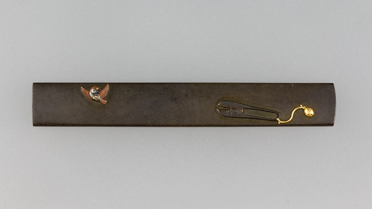 Knife Handle (Kozuka), Copper-silver alloy (shibuichi), gold, silver, copper, Japanese 