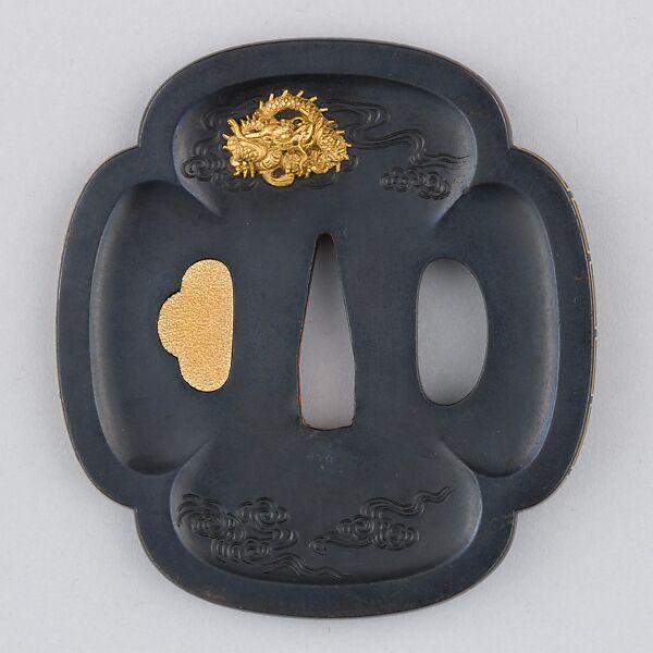 Sword Guard (Tsuba), Copper-gold alloy (shakudō), gold, copper, Japanese