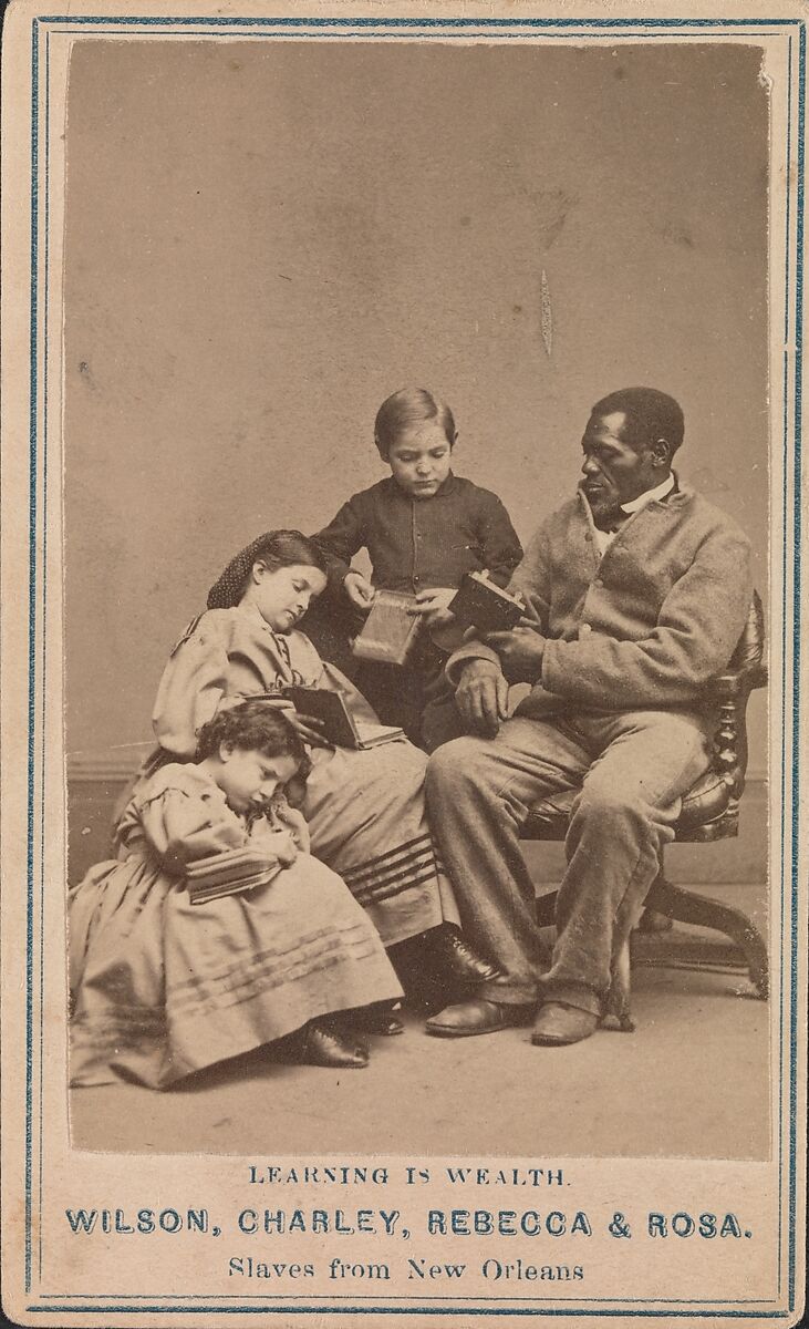 Learning is Wealth—Wilson, Charley, Rebecca, and Rosa, Slaves from New Orleans, Charles Paxson (American, active New York, 1860s), Albumen silver print from glass negative 