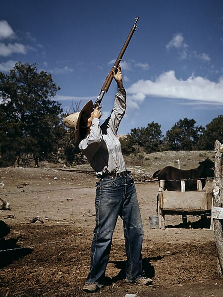 Nell Leathers, Homesteader, Shooting Hawks Which Have Been Carrying Away Her Chickens, Debbie Grossman (American, born 1977), Inkjet print 