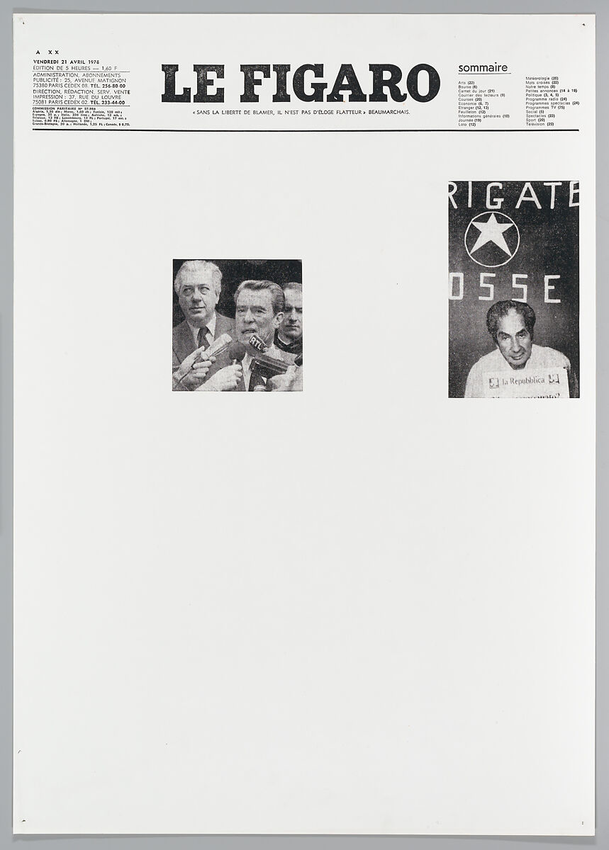 April 21, 1978, Sarah Charlesworth (American, East Orange, New Jersey 1947–2013 Hartford, Connecticut), Photostats, chromogenic prints