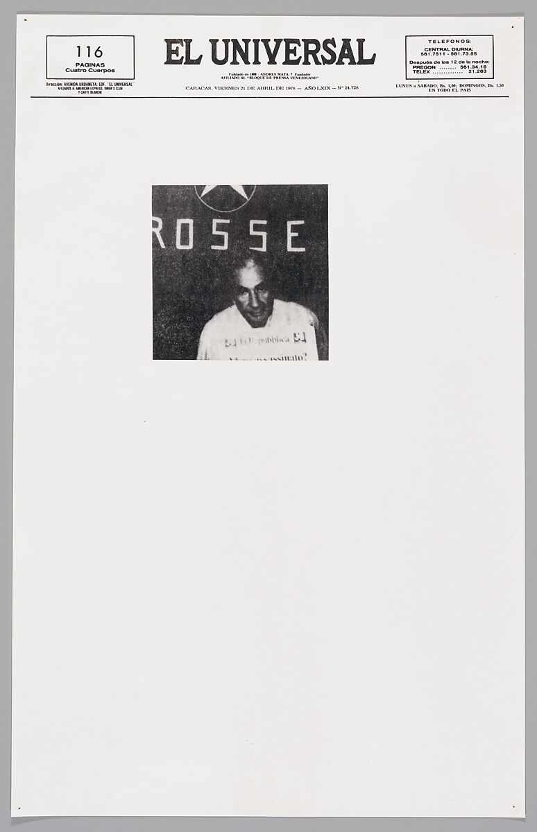 April 21, 1978, Sarah Charlesworth (American, East Orange, New Jersey 1947–2013 Hartford, Connecticut), Photostats, chromogenic prints